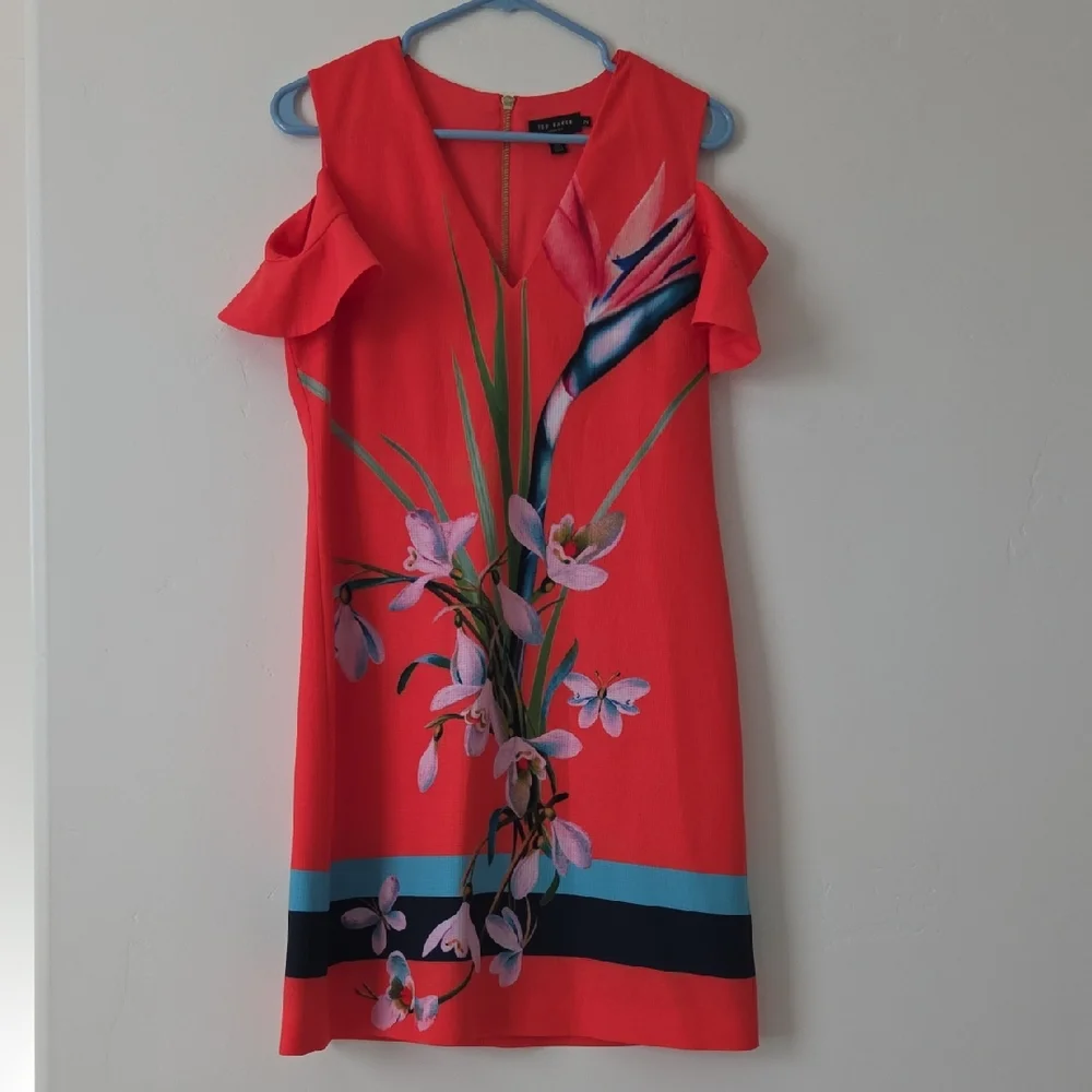Ted Baker Red Floral Cold Shoulder Mini Dress